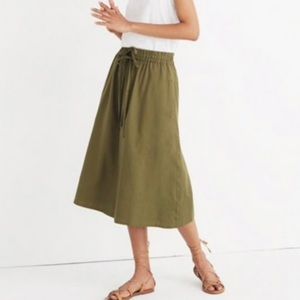 Madewell Skirt Womens Size Medium Olive Green Drawstring Midi Cotton Normcore